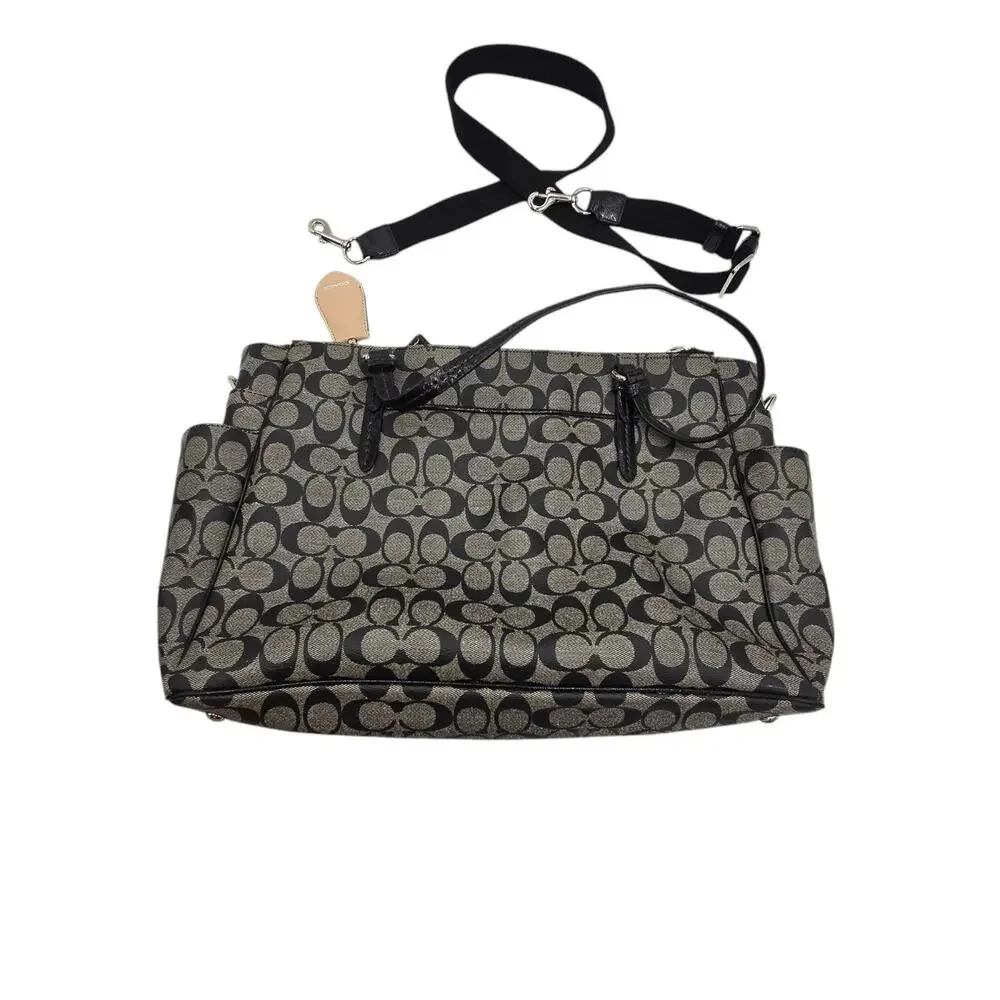 COACH Peyton Black Logo Coated‎ Travel Tote Baby Diaper Bag F25741 Pockets GUC